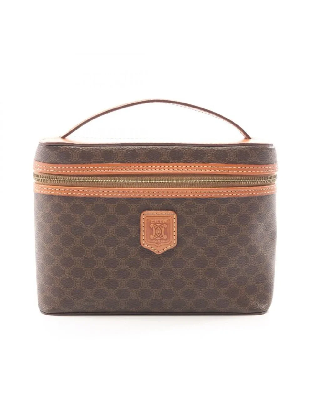Celine Handbag Macadam Dark Brown Natural Canvas Leather Vanity